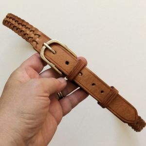 Vintage handmade belt, braided natural leather, tan / light brown color